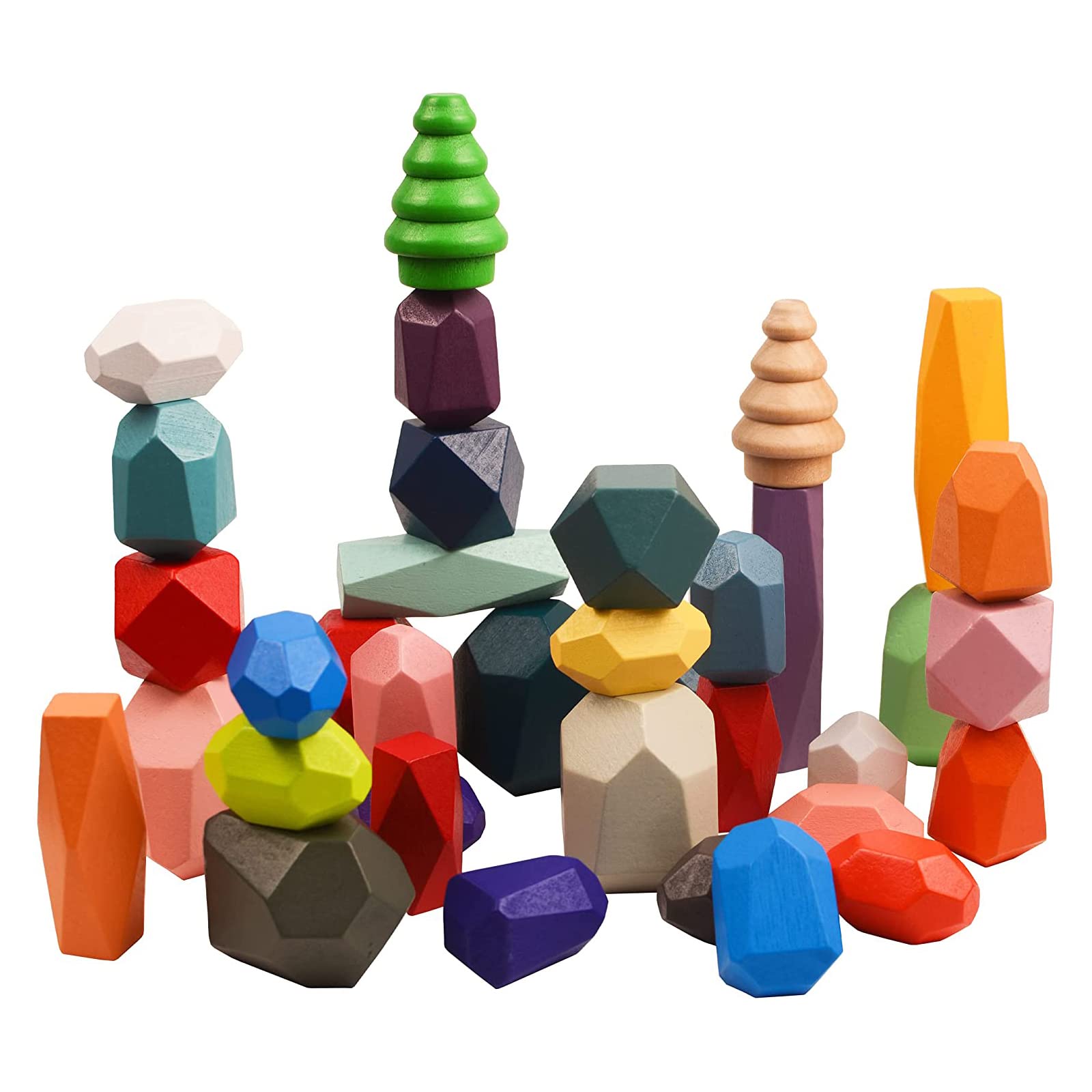 Amazon | Ghims 積み木 石 おもちゃ 木製 立体ブロック 積み石